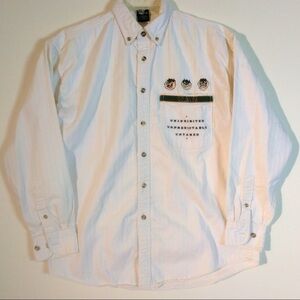 Taz Tasmanian Devil Off White Embroidered Chest Pocket Casual Button Front Shirt